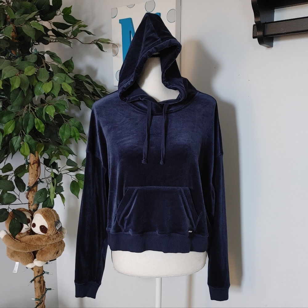 Hollister Blue Velour Women's Crop Hoodie M